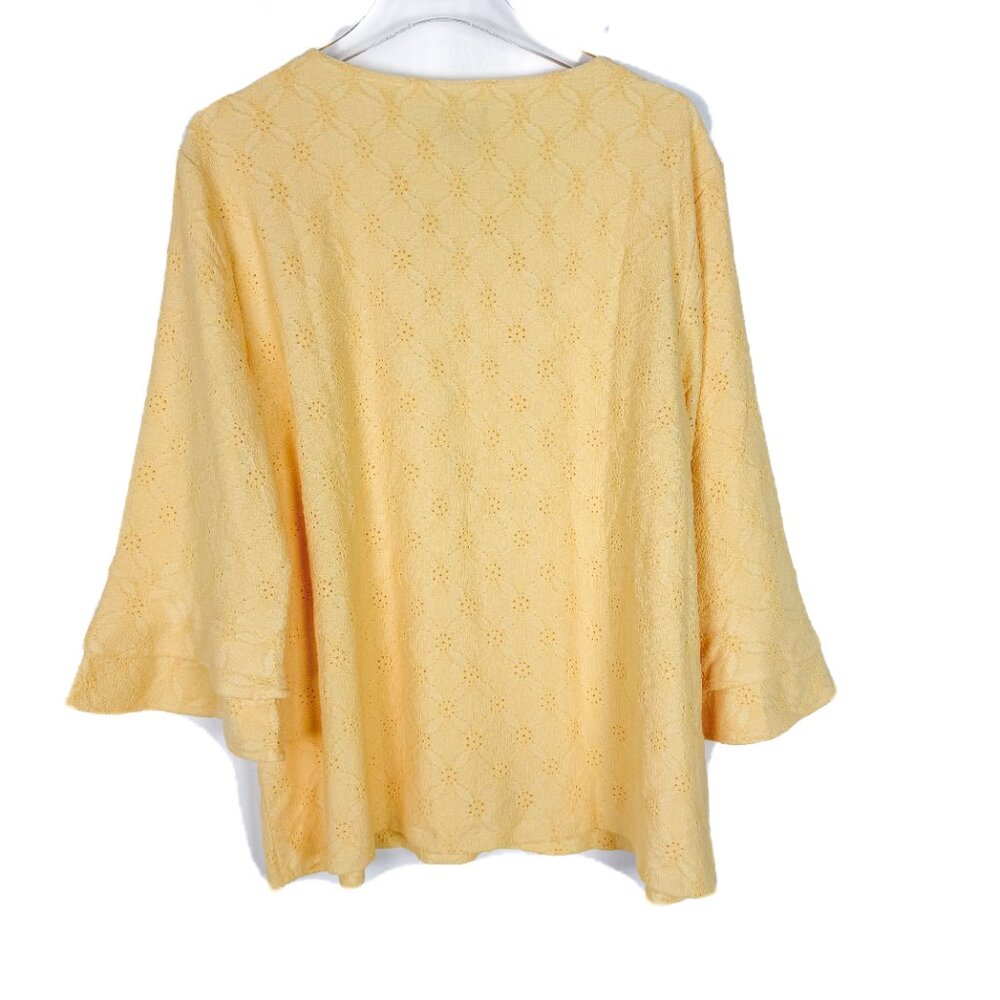 NWT Chico's Eyelet Scoop Neck Ruffle Sleeve Top 3/4 Lemon Chiffon Size XL NEW - Picture 7 of 9